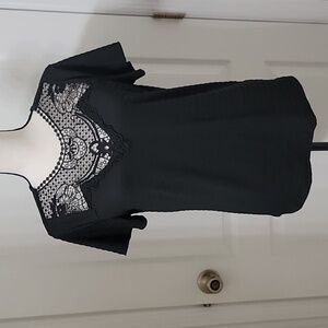Unbranded Size S Black Spliced Lace Textured Tee Shirt, Excellent Used Condition